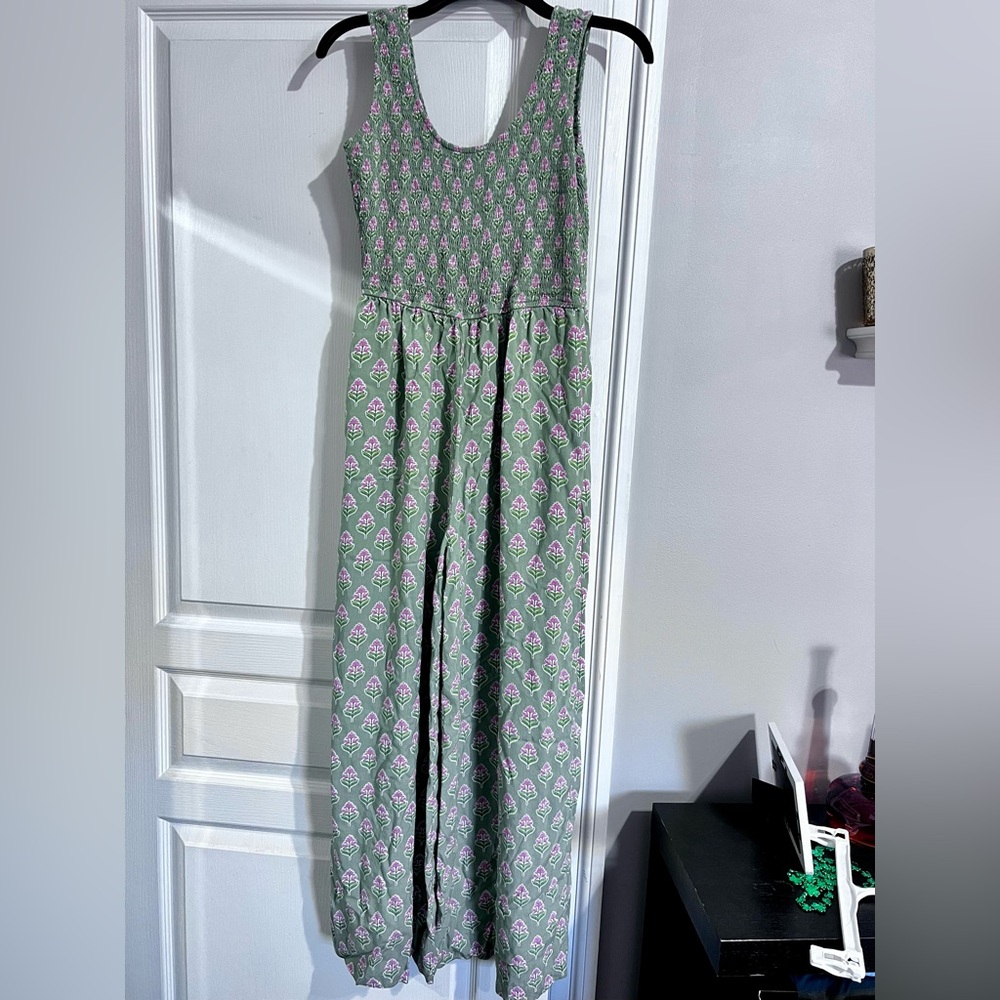 Japna Green and Pink Printed Jumpsuit Romper